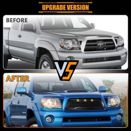 OLDANI New [Upgraded] Front Grille for Toyo-ta Tacoma 2005 2006 2007 2008 2009 2010 2011, with 3 LED Lights Bumper Hood Mesh Grill, Matte Black Bumper Grille Tacoma Accessories