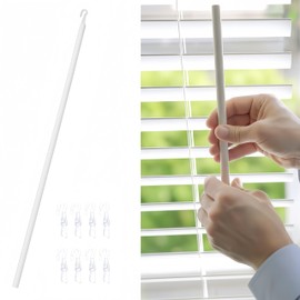 TEHAUX 46" Extra Long Blind Wand Replacement with 9 Hooks - Sectional Vertical Blind Rod Stick for High Windows & Couch Corners - Sturdy Tilt Wand Opener Pole, White