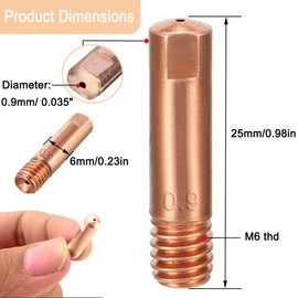 EATBALE 30 Pack Mig Welding Contact Tips 0.035"/0.9mm M6x25mm Copper Welder Tips for MB-15AK MIG/MAG Welding Torch, Welding Gun Consumables Accessory