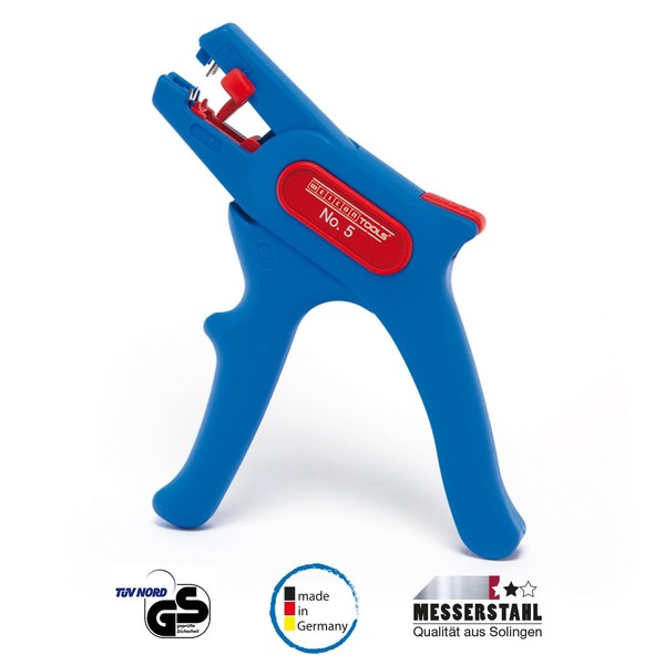 WEICON Wire Stripper No. 5 | Wire Stripper Adjustable 24 - 10 AWG ( 0.2-6.0 mm²) | Wire Stripping Pliers with Side Cutter up to ⁵/₆₄ inch ( 2.0 mm) | Stripping of Round Cables |TÜV | Blue/red