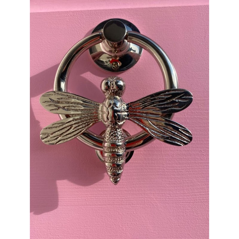 Silver Dragonfly Door Knocker for Front Door | Polished Solid