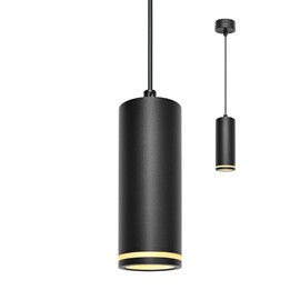 BOYIR Pendant Light Modern Cylinder Black Pendant Lamp 15 cm Height Adjustable Aluminium Chandelier with GU10 Socket Max. 60 Watt Pendant Lamp Ceiling Light for Living Room Bedroom