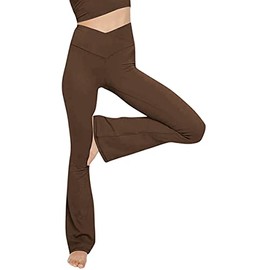 TOPYOGAS Women's Casual Bootleg Yoga Pants V Crossover High Waisted Flare Workout Pants Leggings Brown