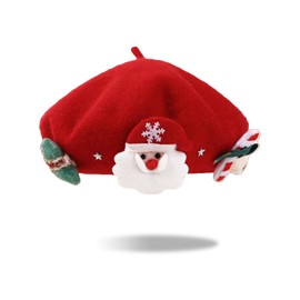 TAGVO Christmas Beret Hat Adult Christmas Hat Beret Beret Hat with Cashmere Winter Hat Beret Christmas French Style Beret, a-red-01