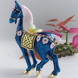 zltSunshine Horse Tabletop Ornament with Rhinestones Vintage-Style Decorative Horse Figurine Jewelry Box Great for Christmas Birtday Blue
