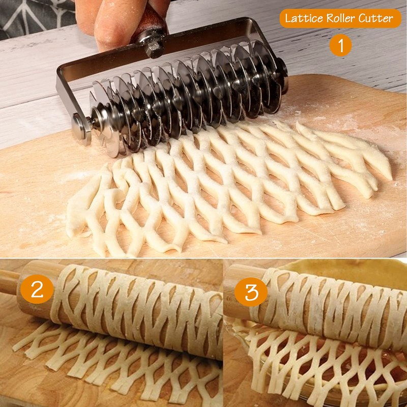 Stainless Steel Lattice Dough Cutter with Wood Handle, Pie &