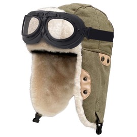 Peicees Aviator Hat and Goggles for Adult Costume Accessories Kids Pilot Cap Vintage Goggles Trapper Hat with Fur Ear Flaps