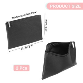 sourcing map PU Leather Makeup Bag, 2pcs Waterproof Cosmetic Organizer Bag Soft Zipper Pencil Pouch Travel Toiletry Case for Women Girls Office(Black, Large)