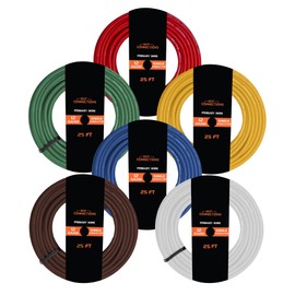 BEST CONNECTIONS 12 Gauge Automotive Primary Wire (Various Color/Size Options) Durable Remote Power Ground Electrical Wiring for Automotive Speaker Lighting Circuits (25 Feet, 6 Standard Color Rolls)