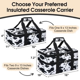 Double Insulated Casserole Carrier, Portable Casserole Carrier for Hot or Cold Food Lunch Tote Warmer or Cooler Bag, Lasagna Lunch Bag for Potluck Parties- Fits 9" x 13" Baking Dish-Cow Pattern