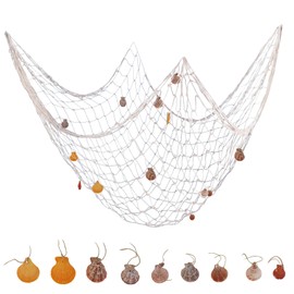 Fishing Net Decoration with Shells, 100 x 200 cm Decorative Net for Hanging, Fishing Net Background Wall Decoration, Mermaid Net, Maritime Decoration for Beach Parties