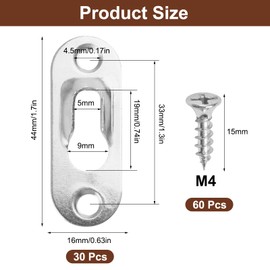 30 pieces keyhole hangers, 44 x 16 mm, lens head fitting, metal