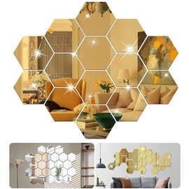 KIOVINO 24 Piezas Espejo Acrílico Desmontable Etiqueta de Pared Etiqueta Decoración del Hogar (Dorado)