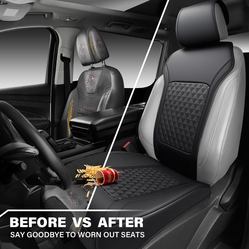 CAR PASS 2Pack Front Car Seat Covers Leather Memory Foam