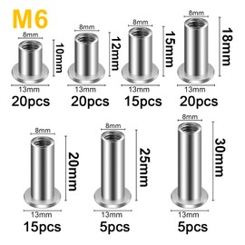 ZUZGO Sleeve Nut M6 M8 Hexagon Socket Binding Screws Sleeve Nuts Steel Nickel-Plated (Pack of 100)