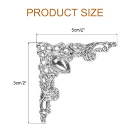 sourcing map 8pcs Vintage Flat Corner Bracket 2"x2" Decorative Metal Desk Corner Protectors with Screw for Box Cupboard Decorative Furniture Silver