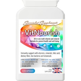 Specialist Supplements VitNourish (All-in-One Multi Vitamin, Mineral, Biotic, Botanical & Dietary Fibre Formula), 120 Capsules