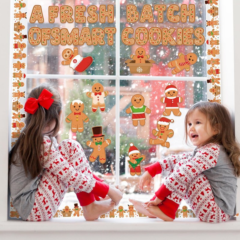 Haooryx Christmas Winter Gingerbread Man Bulletin Board Classroom Decoration Set