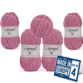 LAWINIA -Velvet Premium Soft Chenille Yarn Chunky, Velvet Yarn Crochet, Does NOT SHED, Plush Blanket Wool for Crochet, Thick Chunky Wool for Knitting, Pack of 4