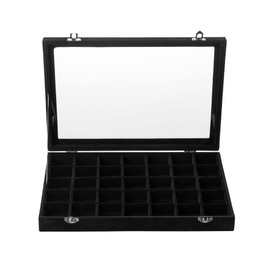 Frebeauty Velvet Jewelry Tray,35 Grid Jewelry Organizer with Clear Lid,Earring Holder Organizer Case with Clasp,Drawer Insert for Rings Studs,13.8 x 9.5 x 2 Inches,Gift for Women Girls(Black)