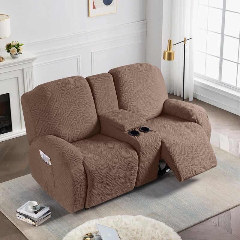 Ruaozz Stretch Loveseat Recliner Covers with Console 4-Pieces Recliner Sofa