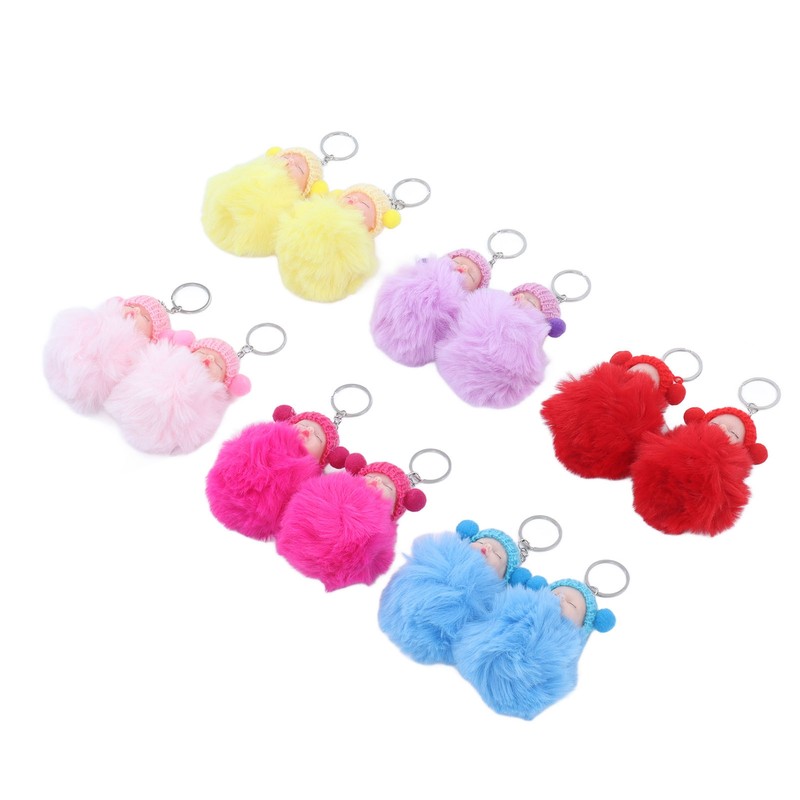 12 Pcs Sleeping Baby Pendant Key Ring Plush Fluffy Cute