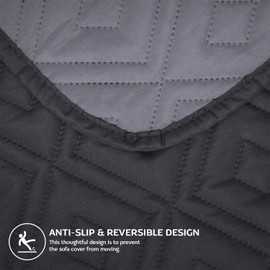 Moonlight Bedding Reversible Chair Covers Pack of 2 Water Resistant Sofa Cover for Living Room 1 Seater Sofa Slipcover Thick Quilted Sofa Protectors from Pets KIds with Elastic Strap (Black/Dark Grey)