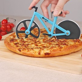 Asdirne Pizza Cutter, Bicycle Pizza Cutter Wheel with Non-Stick Stainless Steel Super Sharp Blades, Novelty Gift, 19cm, Blue
