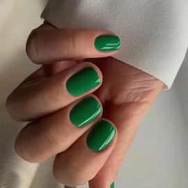 24Pcs Square Press on Nails Short Fake Nails HJKDSFD Green False Nails Acrylic Artificial Glossy Design Nails Full Cover Glue on Nails Stick on Nails for Women Girls Manicure Art Decorations