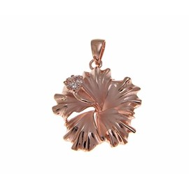 Arthur's Jewelry 925 Sterling silver pink rose gold plated Hawaiian hibiscus flower pendant cz 25mm