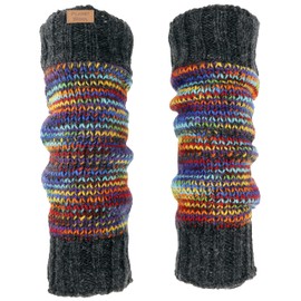 GURU SHOP Wool Warmers from Nepal, Leg Warmers Made of Virgin Wool, Tone on Tone, Men/Women, Grey, Size: One Size, Colourful