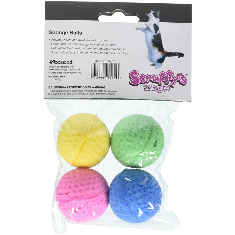 Boss Pet 04467 Scruff's Colorful Kitty Springy Foam Sponge Balls