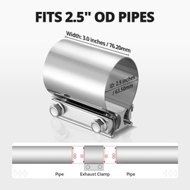 EVIL ENERGY 2.5 Inch Exhaust Clamp, Butt Joint Band Clamp Sleeve Coupler Stainless Steel for 2 1/2" OD Pipes, Mufflers, Catalytic Converters 2PC