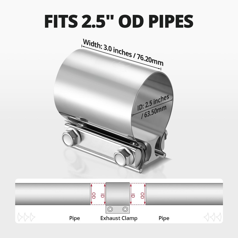 EVIL ENERGY 2.5 Inch Exhaust Clamp, Butt Joint Band Clamp