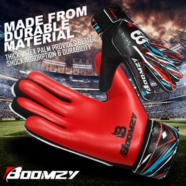 BOOMZY Soccer Goalie Gloves for Kids Boys Children, Youth & Adult Football Goalkeeper Gloves with Double Wrist Protection (Red, Size 6 suitable for 13 to 15 years old)