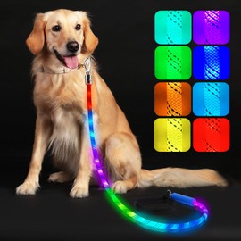 Xeuch Light Up Dog Leash, LED Pet Leash for Night Walking,13 Lighting Modes, Rechargeable Dog Lights, Glow in The Dark Walking Leashes with Tangle-Free Hook for Small Medium Large Dogs (Leash-5Ft)