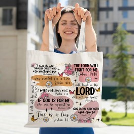 URLLUAE Inspirational Bible Verses Tote Bags for Women, Boho Christian Canvas Tote Bag, Christian Gifts for Women Faith, Faith Based Gifts, Reusable Shopping Grocery Bags