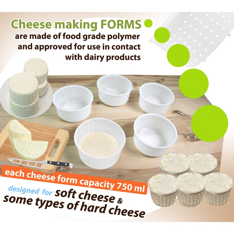 PetriStor 5 pcs Soft Cheese Mold for Cheese Making 0.8QT