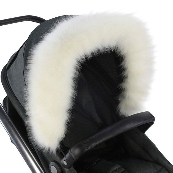 Pram Fur Hood Trim Attachment for Pushchair Compatible with Orbit Baby - White