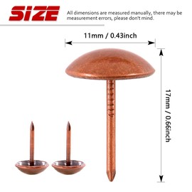 Hilitchi 200-Pieces 7/16''(11mm) Antique Tacks Nail Pins Upholstery Nail Tacks Furniture Thumb Tack Pins Assortment Kit (Red Copper)