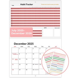 Wall Calendar 2025-2026, 18 Monthly Wall Calendar with Planner Stickers, from July 2025 -December 2026, 2025 Habit Tracker Calendar, ADHD Cleaning Planner, Monthly Habit Tracking Planner, 17 inch×11 inch