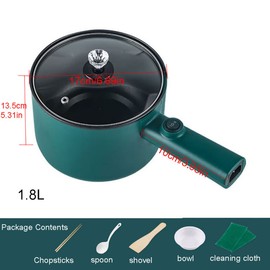Electric Hot Pot,1.8L Household Rapid Noodles Cooker, Electric Cooker,Multifunctional Cooking Pot，Frying Pan,Mini Steamer,Non-Stick Casserole (Pot, Green)
