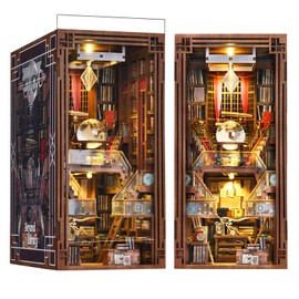 Minicity Book Nook Kit, DIY Miniature Dollhouse Booknook Kit, 3D Wooden Puzzle Bookend Bookshelf Insert Decor with LED Light for Teens and Adults (Beyond Library)