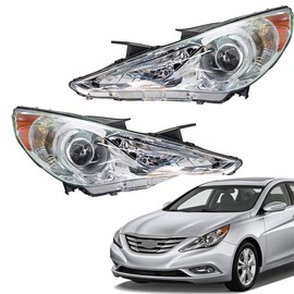 Thomletha Driver Side and Passenger Side Headlights Assembly Halogen Replacement for Sonata 2011-2014 Housing Chrome Lamp LH RH 2PCS