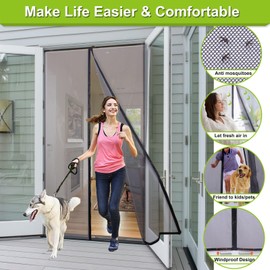 Risareyi Magnetic Screen Door Self Closing, 36 x 77 inches, Black Upgraded Polyester Thicken Mesh Mosquito Net for Patio Door, with Magnets, Keep Bugs Out, with Hook Tape
