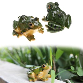 VGOL 2pcs Resin Frog Statue Animal Sculpture Indoor Outdoor Decor for Garden Patio Yard Micro Fairy Garden Ornaments and Flower Pots