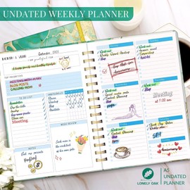 Weekly Planner Undated, Habits Formation/Skills Promotion Planner, Weekly Goals Schedule, Academic Planner, 57 Weeks Habit Tracker, Undated Daily Planner, Gratitude Journal(Green Marble)