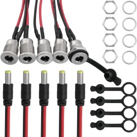 LUORNG 5Sets DC Power Jack Socket Threaded Male Panel Mount Connector Adapter with D...