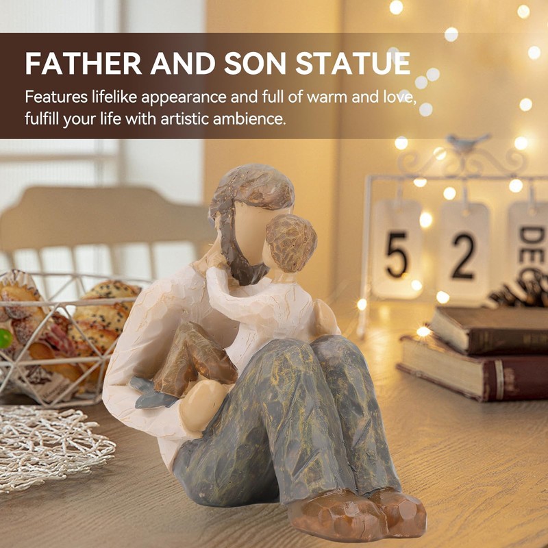 Father and Son Statue, Resin Cartoon Dad Holding Son Sculpture