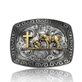 KOORASY Western Belt Buckle for Men, Horse Cross Belt Buckles Religious Pray Belt Buckles Texas Jeans Accessory